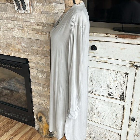 James Perse mandarin collar taupe gray brown long sleeve shirt dress 100% viscos - Picture 6 of 16